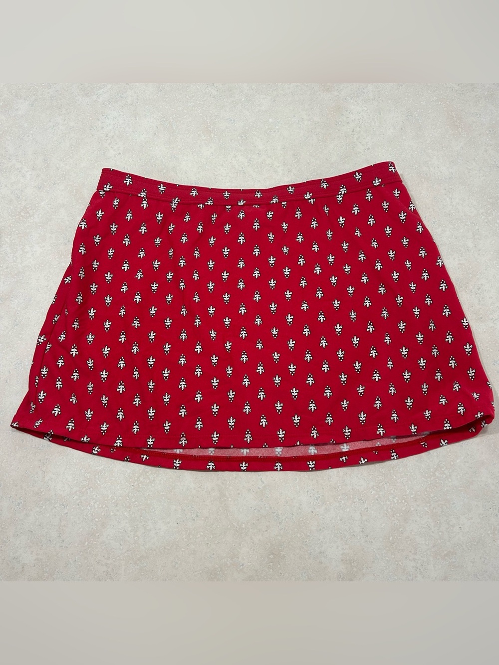 Lands' End Red Mini Skirt with White Floral Motif